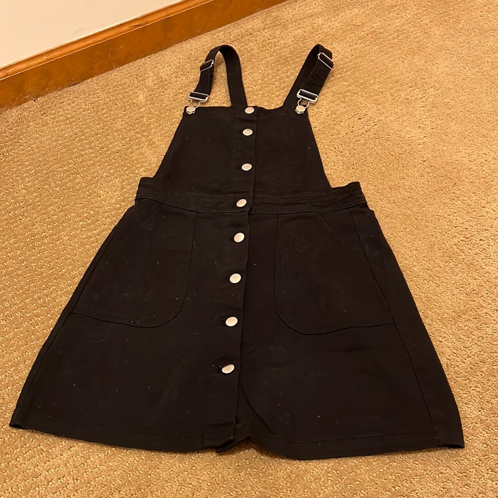H&M black denim overall skirt
